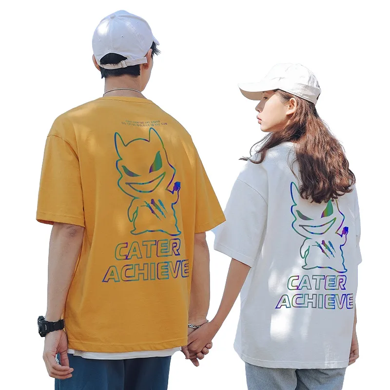 

Casual Fashion Short Sleeve White T-shirt Streetwear Men Clothing Men's Summer New Style Reflective Cartoon ANIME Free Shipping