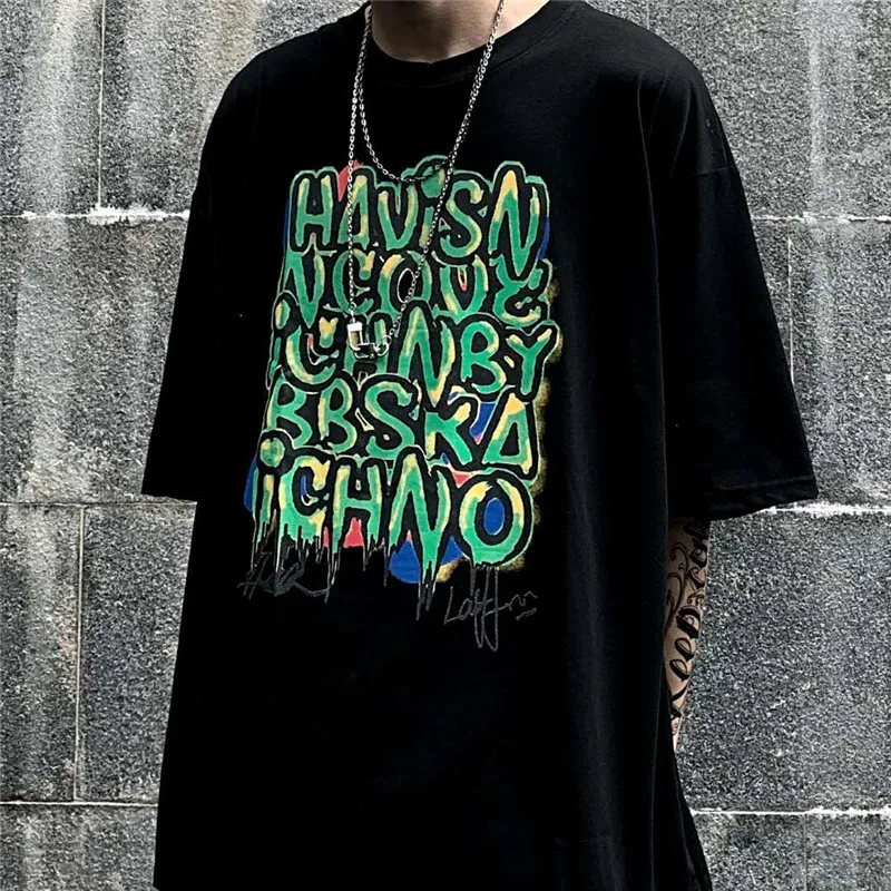 

Футболка мужская оверсайз в стиле Харадзюку, модный винтажный Топ в стиле Хай-стрит, уличная одежда в стиле Харадзюку с короткими рукавами и...