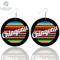 somesoor chingona latina african american wooden drop earrings bohemian ethnic design print loops dangle jewelry for women gifts