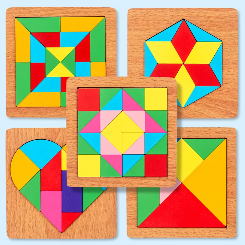 Деревянная головоломка Tangram геометрической формы для обучения детям мышлению