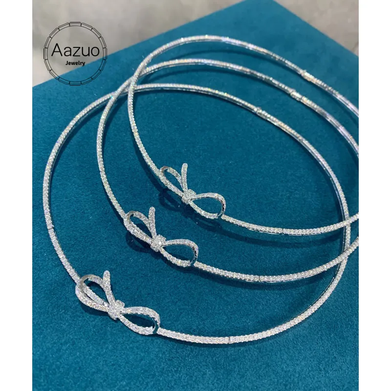 

Aazuo 18K Solid White Gold Real Diamonds 3.50ct H SI Luxury Fairy Bowknot Choker Necklace Gifted for Women Wedding Party 35CM