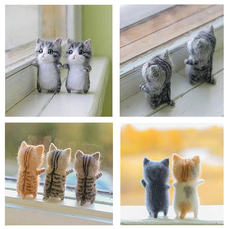 Hot Cute and Interesting handmade toys DIY wool felt cat kits unfinished plush doll For Children Gift Home Decoration images - 6