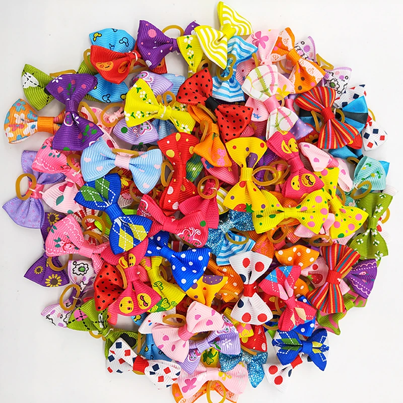 

20 pieces/lot Cute Pet Dog Bows Ball Hair Accessories Grooming Puppy Hair Accessories With Rubber Bands Pet Headwear