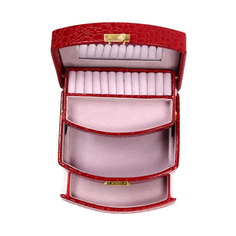 

Luxury PU Leather Jewelry Gift Box 3 Layers Jewellery Display Storage Box Packaging Case Organizer Makeup Bag Cosmetic