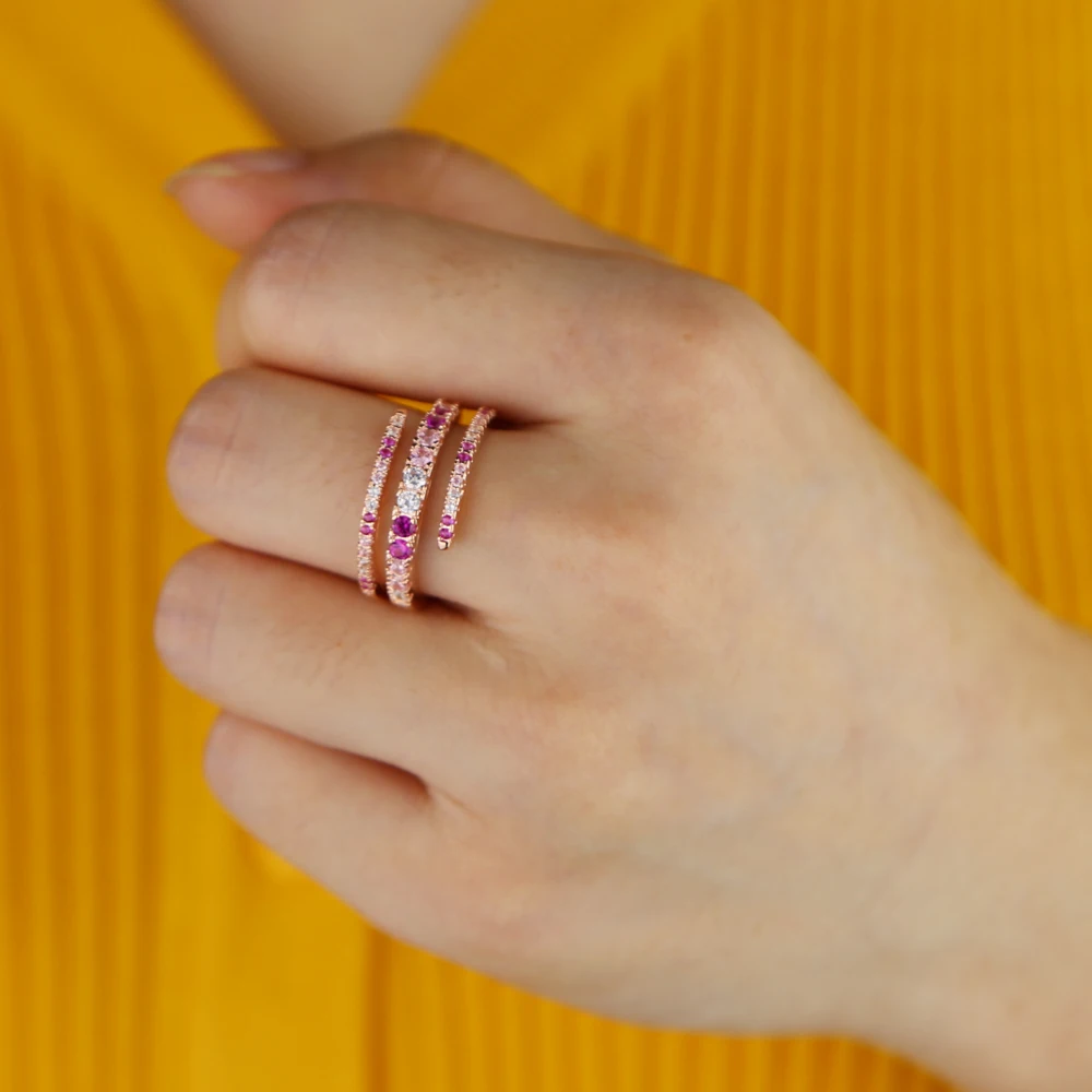 Женское кольцо в форме змеи US #6 7 8 розовое золото розовый белый фианит красочные