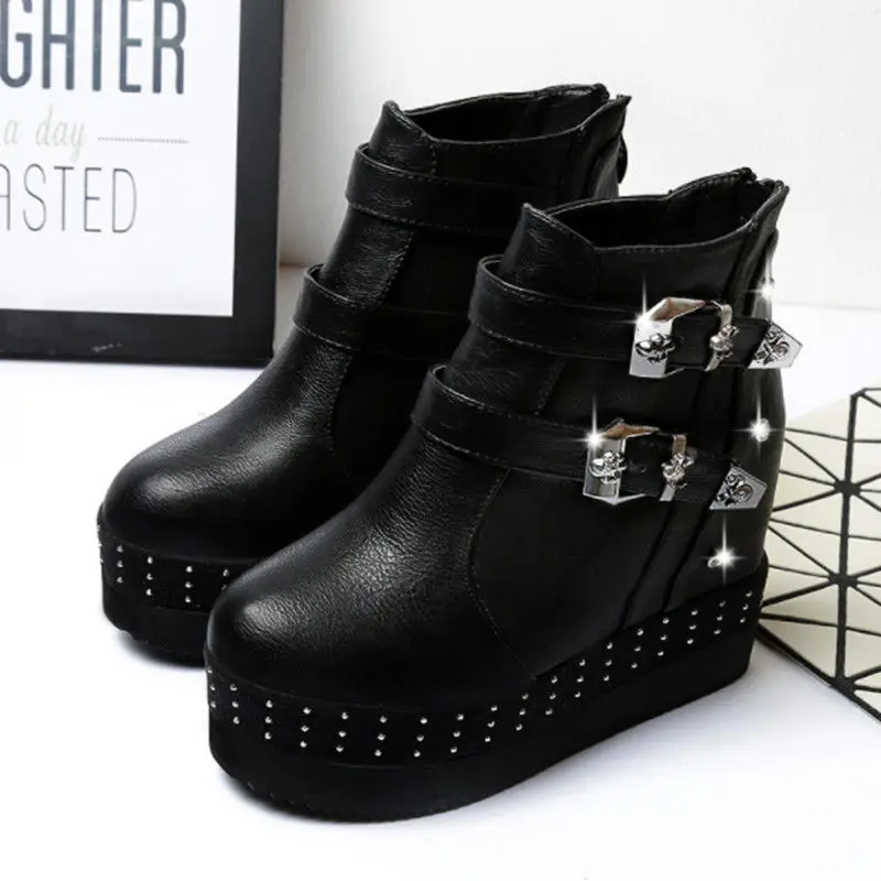 

Snow Boots Autumn/Winter new high heel Martin thick sole middle barrel ramp with zipper velvet under lift ankle boot women