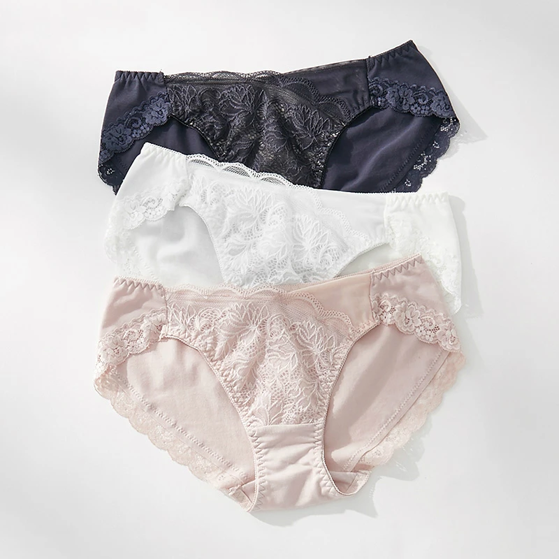 3 pcs 3pcs/lot Seamless low waist japanese hipster panties for women sexy lace underwear cotton briefs XXL plus size interior knickers - Цвет: 3 pcs
