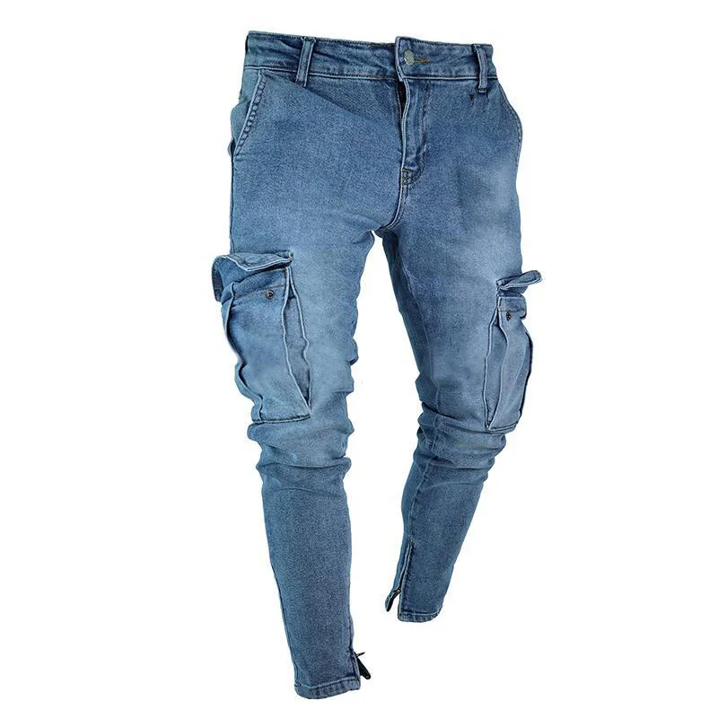 KENNTRICE Vintage Black Blue Men Jeans Zipper Cowboy Hip Hop Pencil Pants Male Denim Big Pocket | Мужская одежда