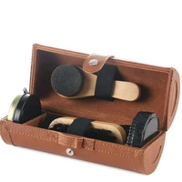 6pcs shoe polish care kit leather shoe shine set shoe brushes compact shoe cleaning kit with pu leather case for polishing