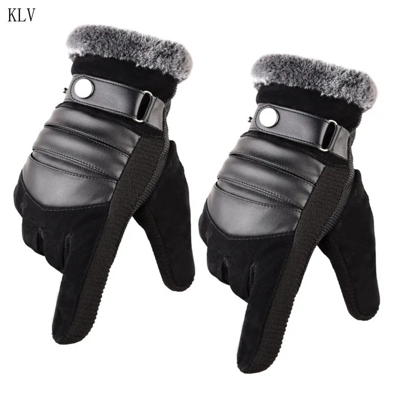

Мужские зимние и осенние теплые перчатки из искусственной кожи, для сенсорного экрана, утепленные, с плюшевой подкладкой, теплые, ветрозащи...