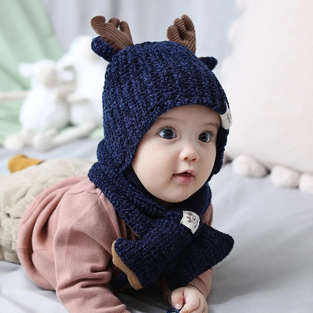 Unisex Child Beanies Cap Set Christmas theme Toddler Girls&ampBoys Baby Winter Crochet Knit Cartoon Hat Beanie Scarf 2020 | Детская