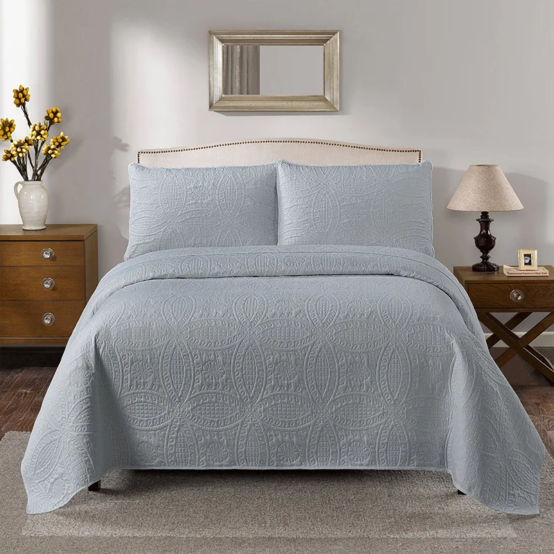 

Soild color Ultrasonic Embossing Lightweight Quilted bedspread Set Soft Microfiber Reversible Coverlet for All Seasons easy care