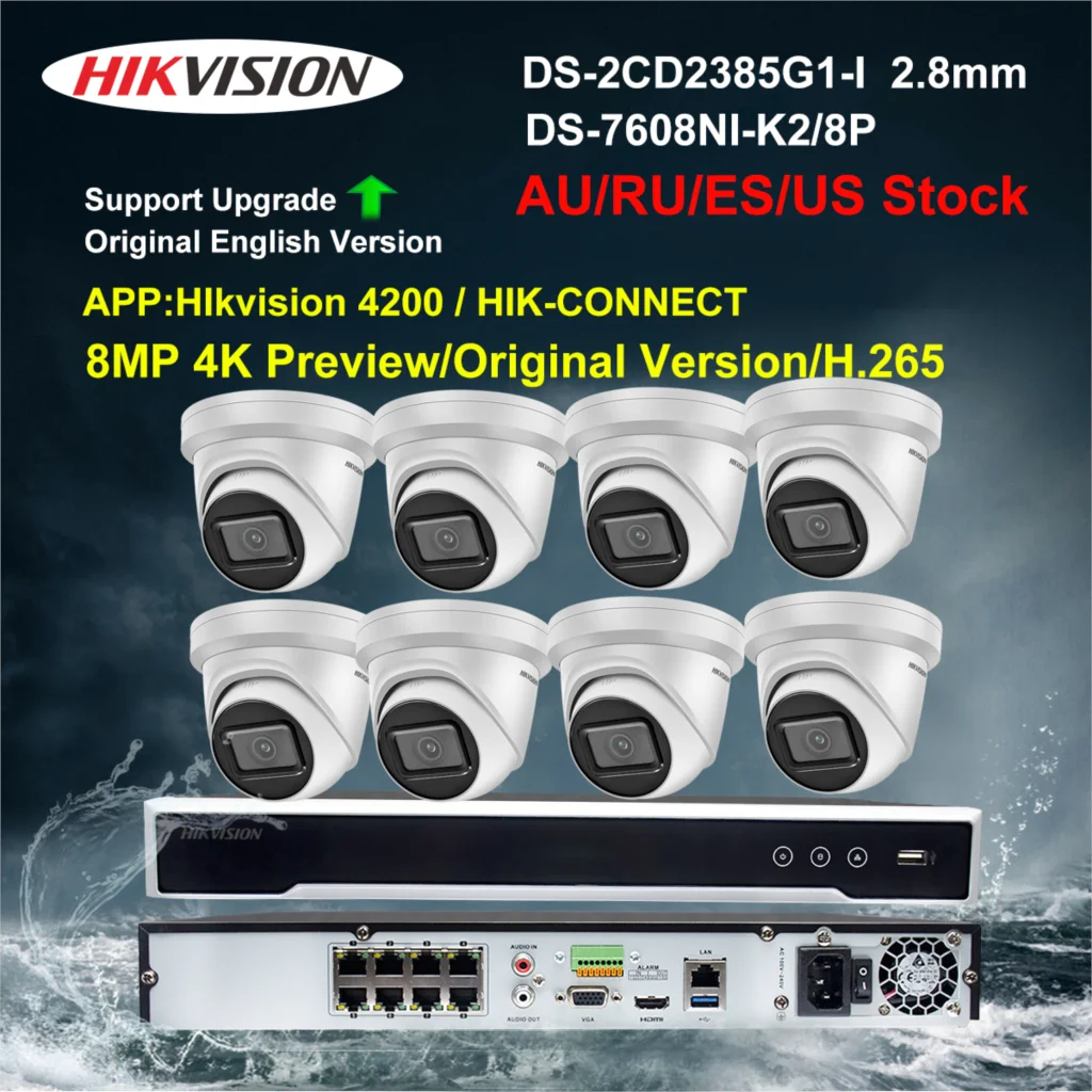 

Hikvision Security Camera System 8CH 8MP 4K POE NVR Kit CCTV DS-2CD2385G1-I 2.8MM DS-7608NI-K2/8P Video Surveillance IP Camera