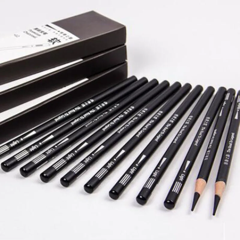 

12pcs Sketch Carbon Pencils Brush Set Sketch Painting Pencil Students Hand-drawn Soft Hard Black Carbon Pen Artistic Supplies