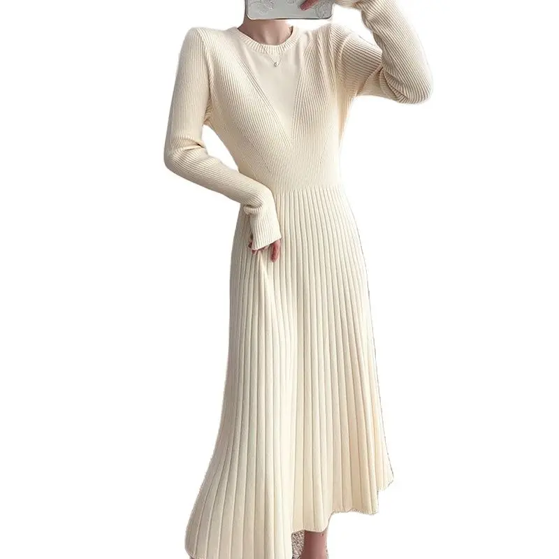 

2021 Autumn And Winter New High Neck Women's Sweater Solid Color Elegant Dress Casual Fashion Knitted Beautiful Long Skirt