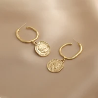 gold vintage medusa trendy matte irregular coin portrait pendant hoop earrings charms ethnic women brincos oorbellen bijoux