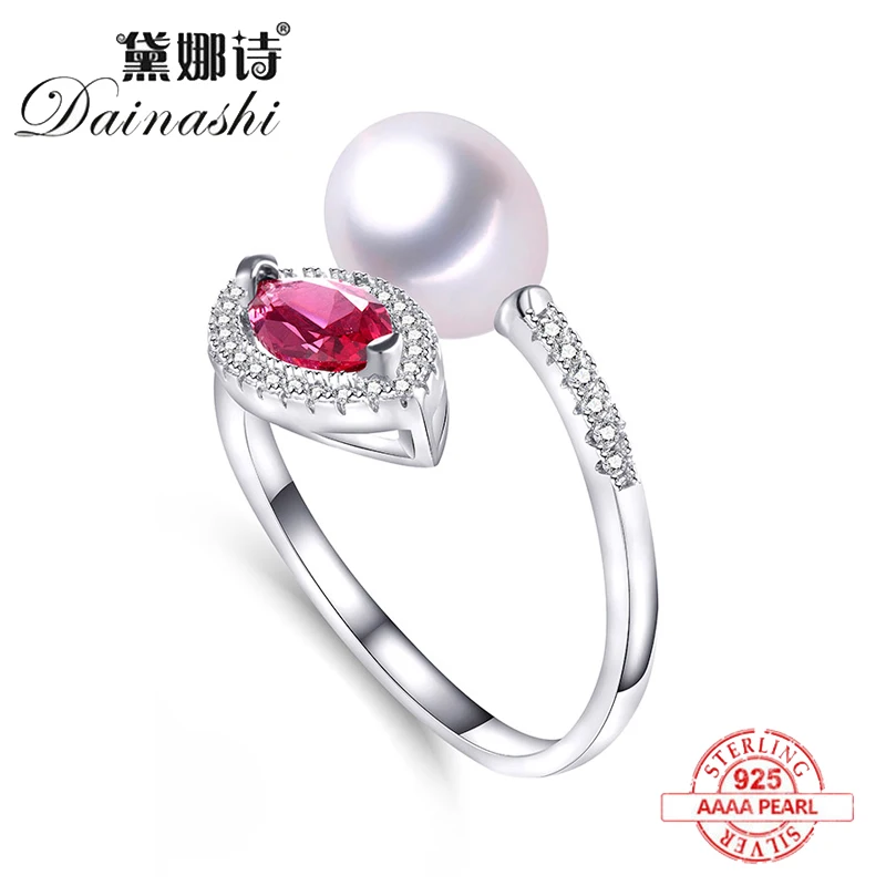 

2020 New Natural Freshwater Pearl Ring Adjustable Fashion 925 Sterling Silver Pink Zircon Ring For Women Luxury Fine Jewelry Hot
