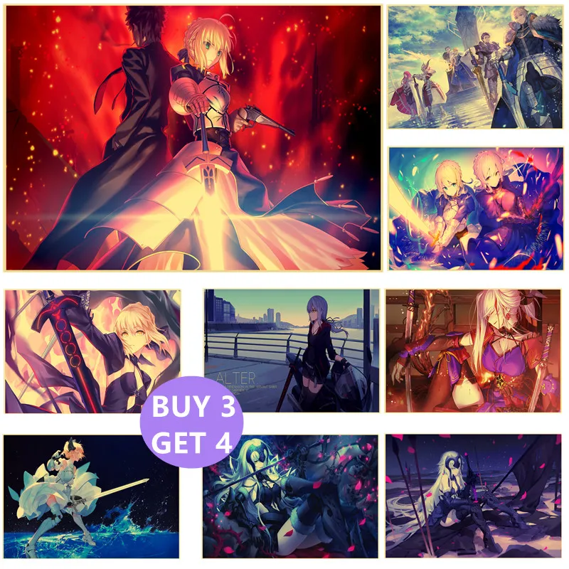 

Classic Japanese Anime Fate Grand Order Poster Vintage Kraft Paper Decorations for Home Bedroom Decor Wall Sticker Painting