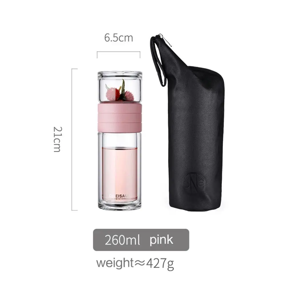 Pink 260ml Oneisall чайная бутылка для воды, посуда для путешествий, портативная, с двойными стенками, стеклянный, чайный инфузионный стакан, фильтры из нержавеющей стали, фильтр для чая - Цвет: Pink 260ml