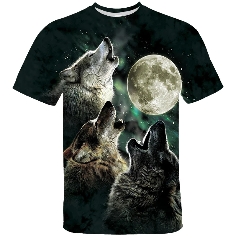 Футболка мужская с 3D принтом волка Повседневная рубашка круглым вырезом и