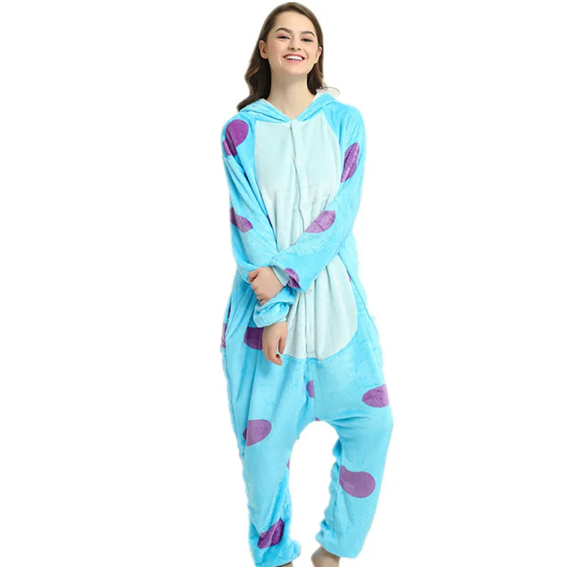 2019 зимние Для женщин Kigurumi Пижамы с принтом монстров комплекты милые вещи