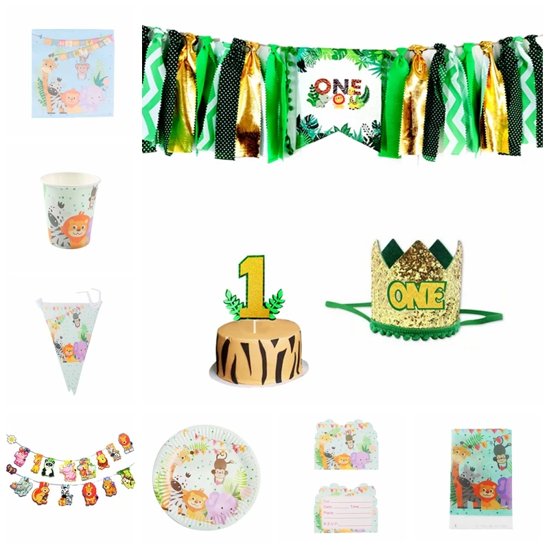 Набор одноразовой посуды с изображением джунглей животных флагов леса | Дом и сад