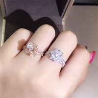female trendy wedding rings fine flower design with shine cz stone jewelry rings for women jewelery high quality engagement gift