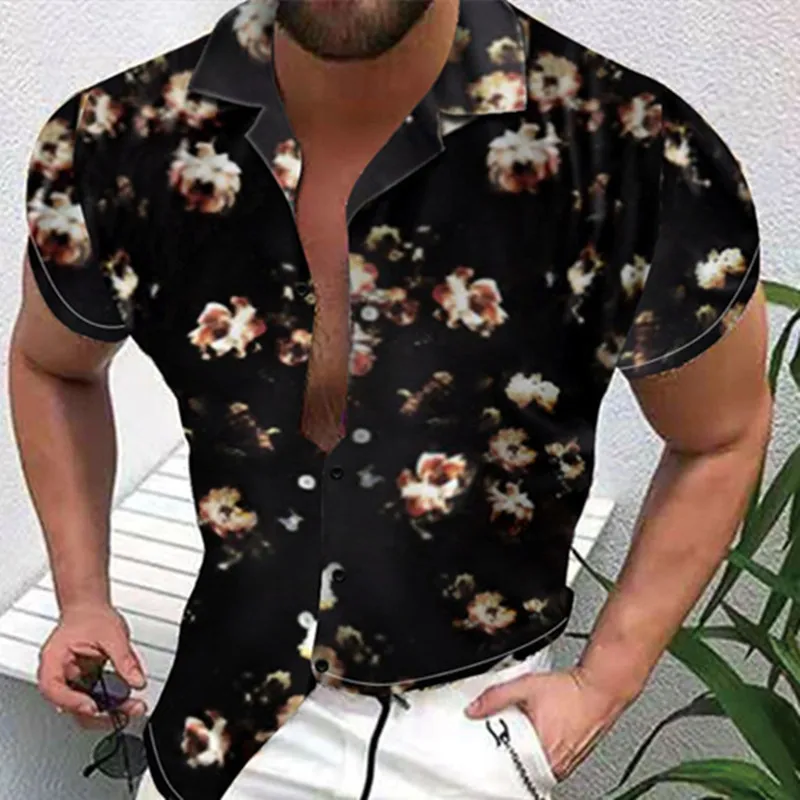New Men's Summer Large Size M-3XL Loose Casual Trend Print Beach Hawaiian Style Short Sleeve Shirt with Lapel
