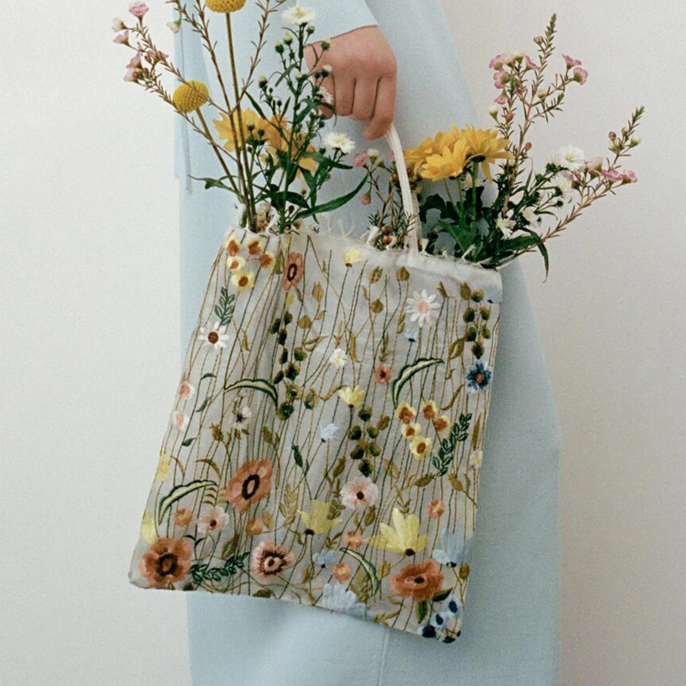 

Брендовая женская сумка-тоут с цветочной вышивкой, дизайнерские сумки для покупок с цветочным принтом для женщин 2021, женская сумка на плечо,...