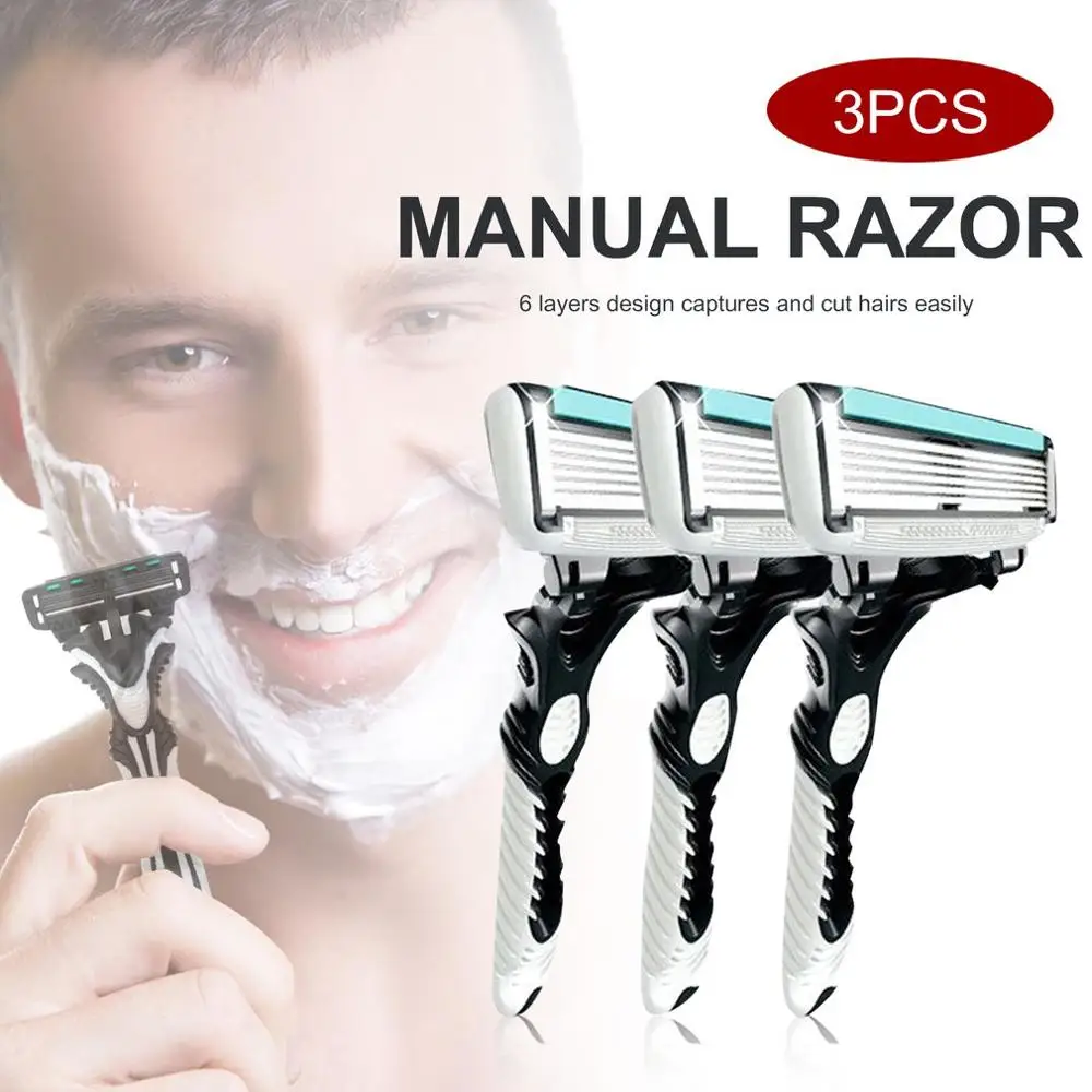 

New 6 Layers Shaving Hair Blade Razor 3Pcs Men Safety Traditional Classic Manual Stainless Steel Shaving Hair Blade