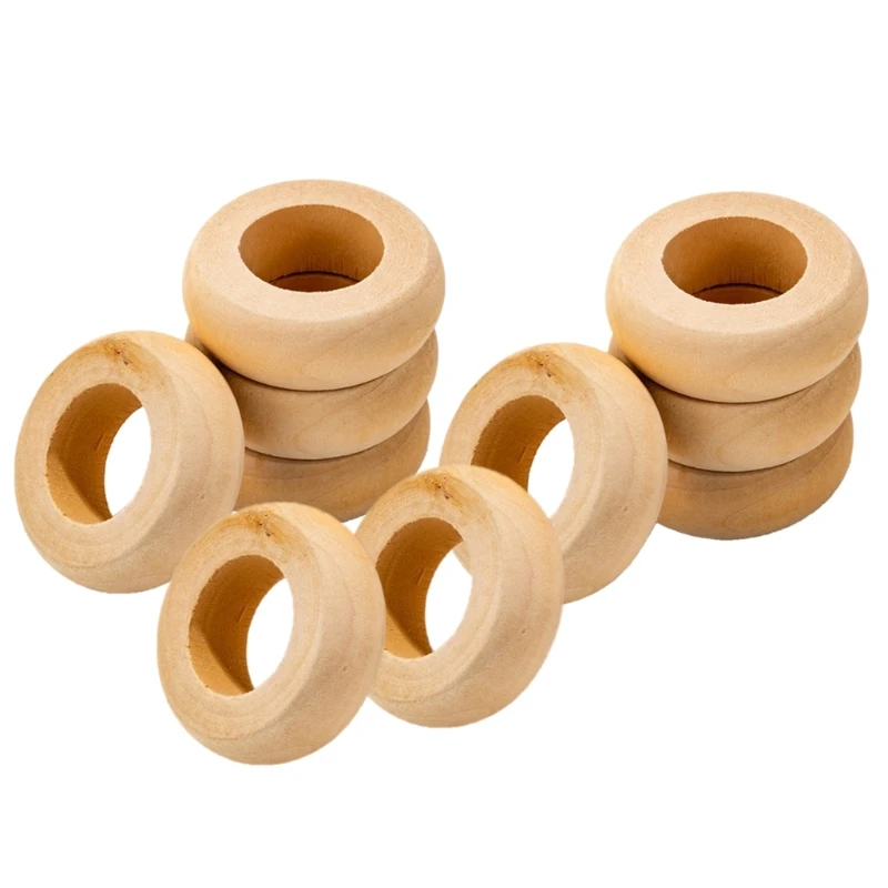 

449C 10 Pcs Natural Wooden Serviette Holders Napkin Rings Set Round Serviette Rings Bulk for Party Decoration Dining Table