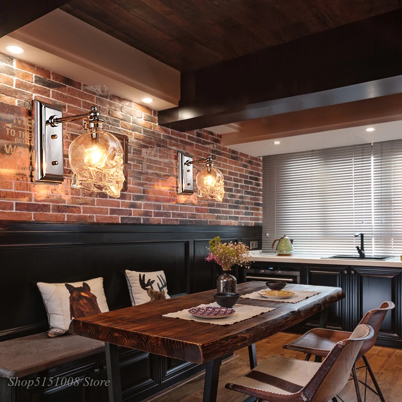 Костей черепа настенный светильник в стиле ретро Лофт бра прозрачный Стекло