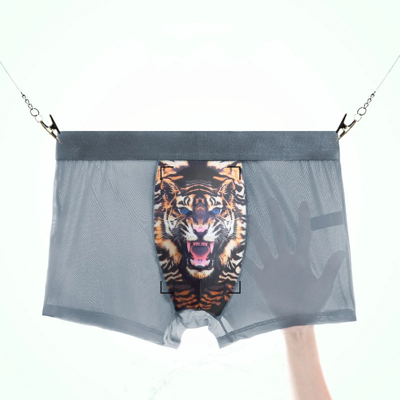 Men's Ice Silk Underwear Sexy Boxer Shorts Boys Shorts Breathable Mesh Men Underpants Factory Direct Sales