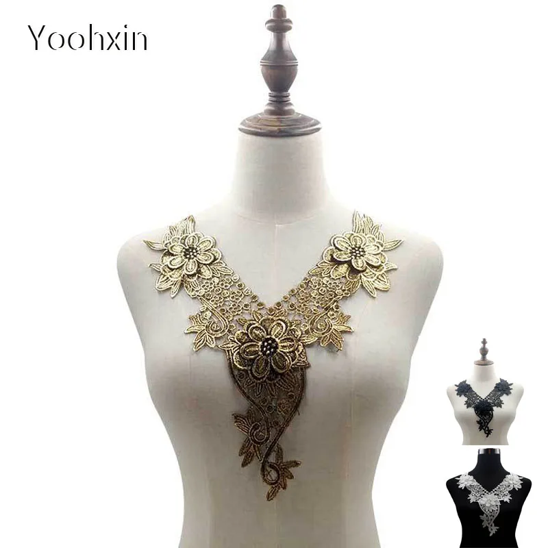 

NEW 3D hollow flower embroidery DIY lace collar Fabric Sewing ribbon trim Applique neckline craft cloth dress Wedding textile