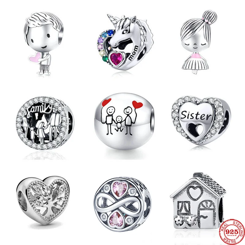 

2021 New 925 Sliver Love Family Charm Pendant Fit Original Charm Bracelet For Women DIY Making Jewellery Gift