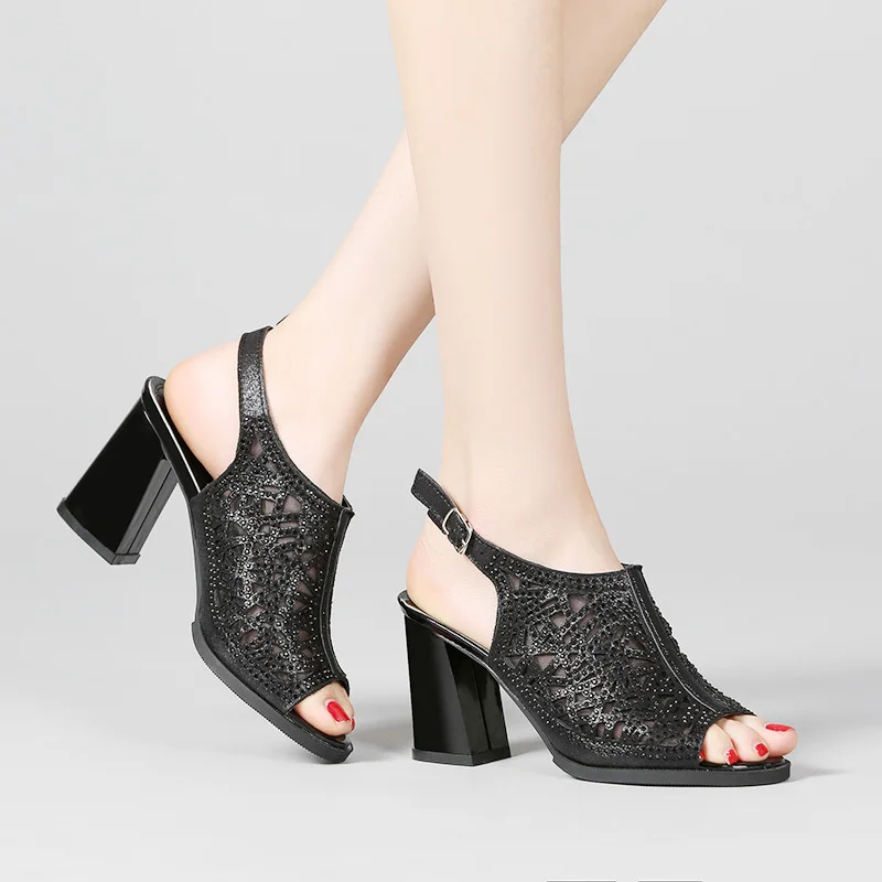 Женские босоножки на высоком каблуке с открытым носком вечерние туфли