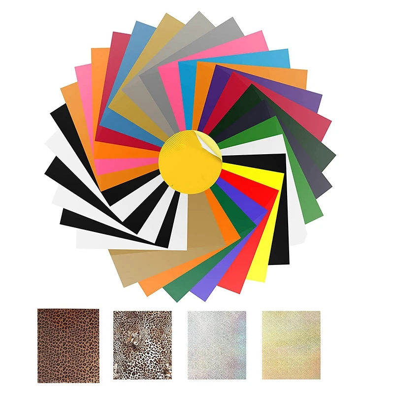 

Heat Transfer Vinyl,HTV Bundle: 34 Pcs 12 inch x 10 inch Iron on Vinyl for T-Shirt, 24 Assorted Colors for Cricut
