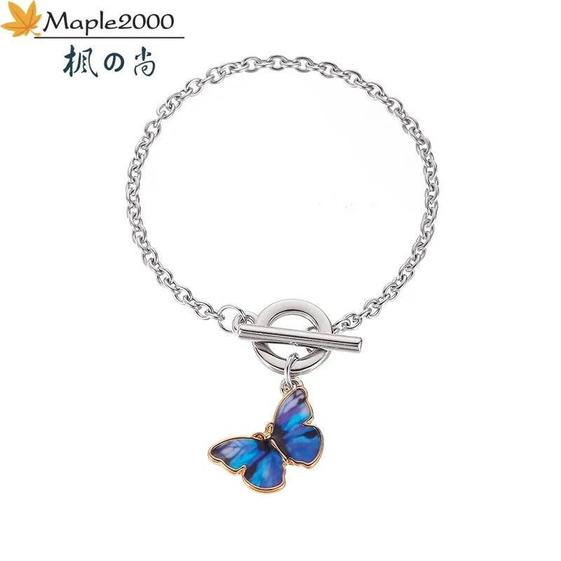 Браслет с подвеской в виде голубой бабочки браслет одной пряжкой цепочкой