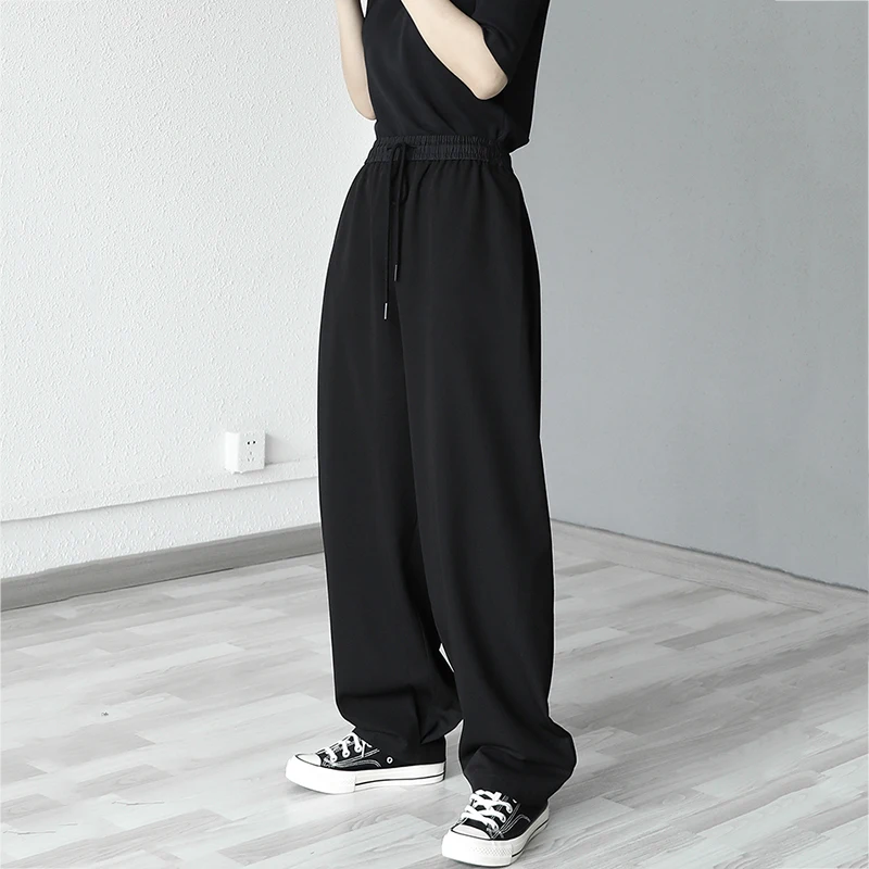 

[EAM] High Elastic Waist Black Drawstring Wide Leg Casual Trousers New Loose Fit Pants Women Fashion Spring Autumn 2021 1DD7623