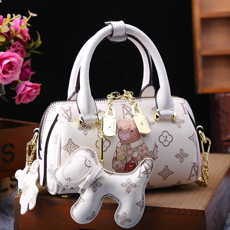 

Boston Bags for Women 2021 Hot Sale Cartoon Prints Chain Bags Ladies Designer Genuine Leather Handbags Sac De Luxe Femme Marque