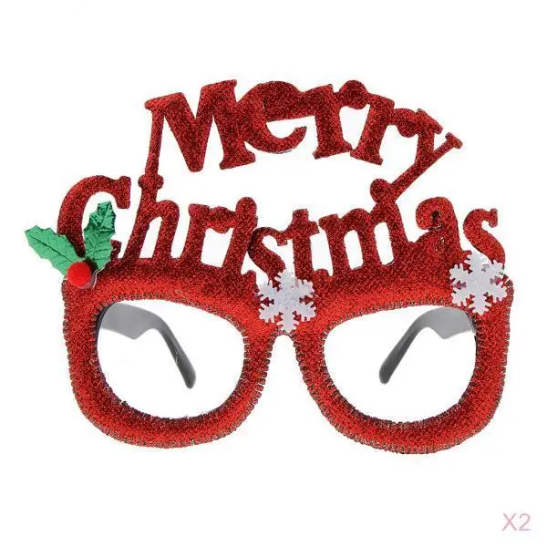

2x Merry Christmas Glasses Frames With Snowflake And Mistletoe Decor