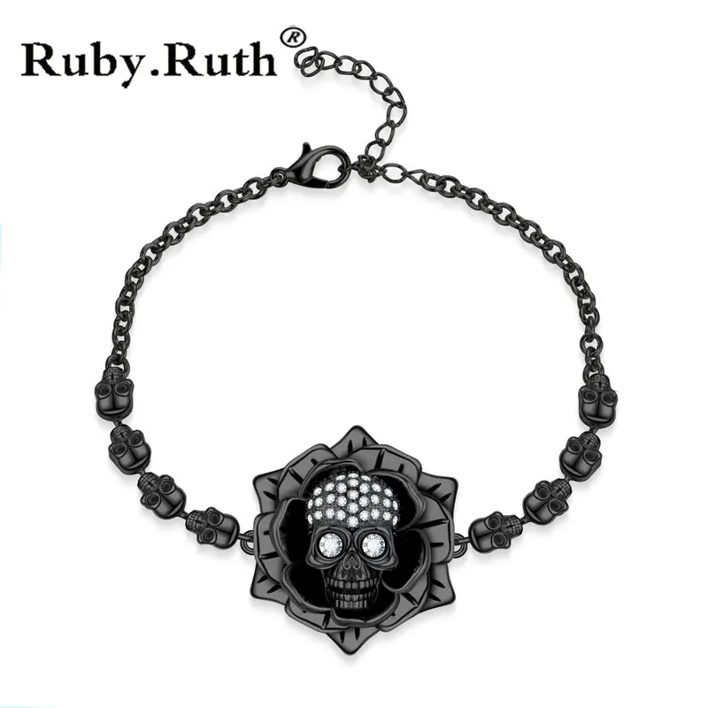 Женский браслет в стиле панк с черепом и цветами из циркония|Цепочки браслеты| |