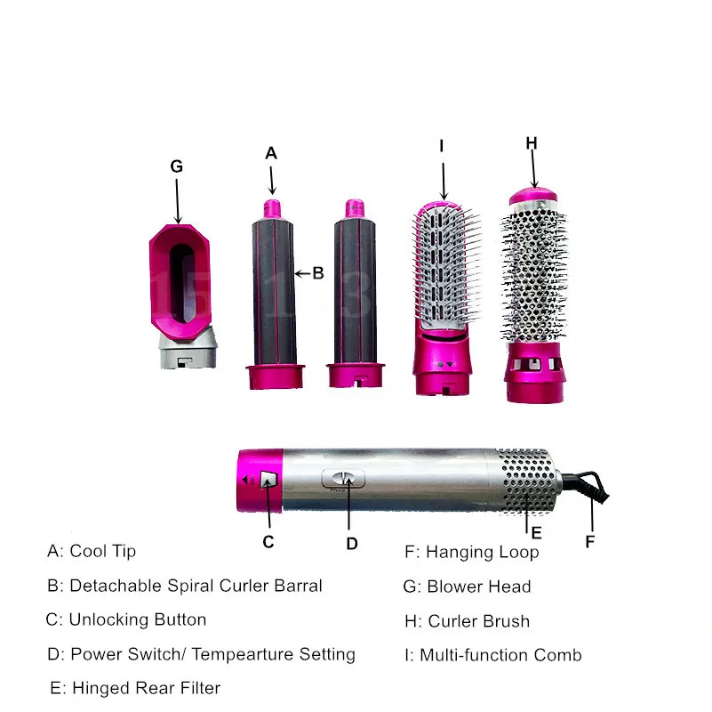 Фен с отрицательными ионами 5 в 1 расческа для волос стайлер горячим воздухом