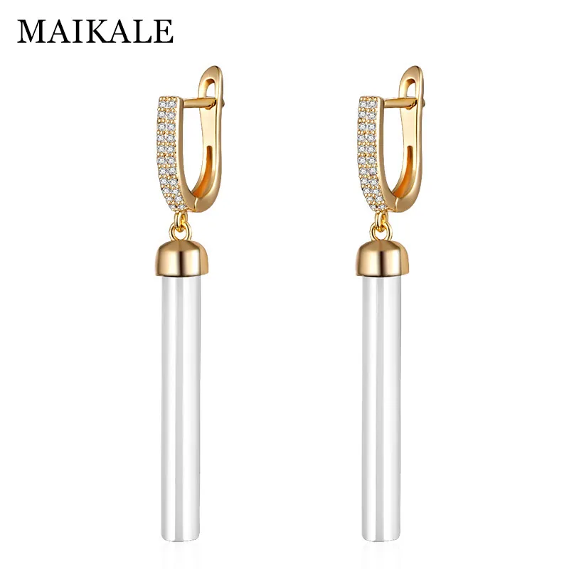 gold white MAIKALE новые модные серьги в виде капель с Медь ААА кубического циркония прямые lin черный, белый цвет Керамика золото; серебро; Сережки для Wonen подарок - Окраска металла: gold white