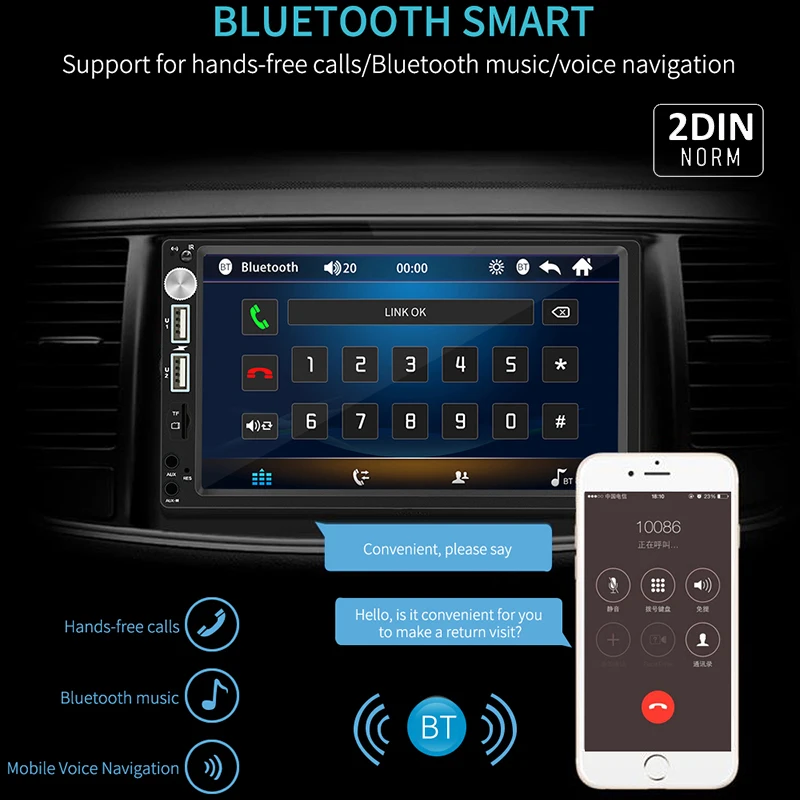 7" Touch Screen Car Radio 2 Din Mirror Link Bluetooth MP5 Player External Mic Input Handsfree A2DP USB TF ISO Head Unit PHYEE X5
