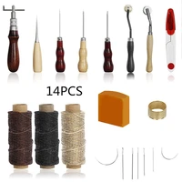 14pcs leather craft tools hand stitching sewing tools kit for thread awl waxed thimble handicraft sewing supplies