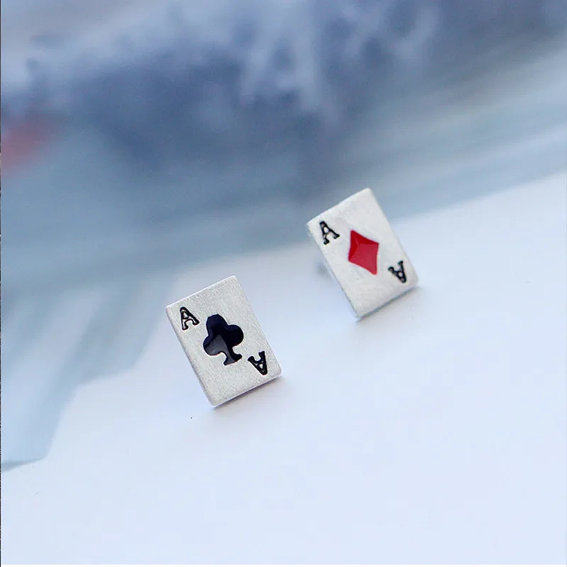 Personalized Mini Playing Cards Stud Earrings Women Personality Silver 925 Poker Earring Fashion Jewelry Heart A Ear Nails | Украшения и