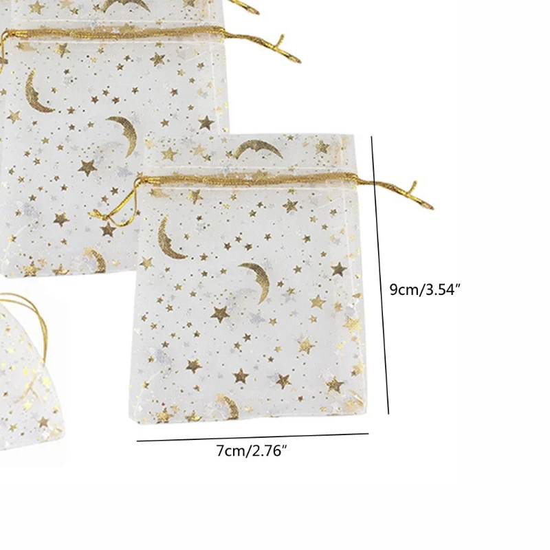 

100Pcs Moon Stars Drawstring Organza Bags Drawstring Small Jewelry Gift Bags Pouches for Wedding Party Valentine's Day