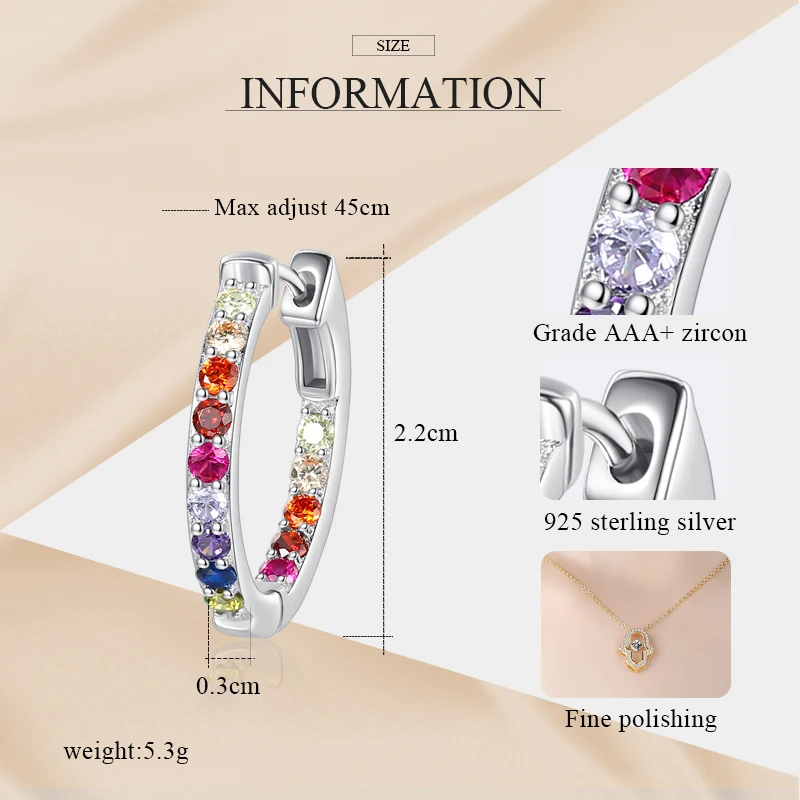 

KALETINE 925 Sterling Silver Big Hoop Earrings Colorful Crystals Hoop Earrings Fine Jewelry Accessories For Women Gift For Girl