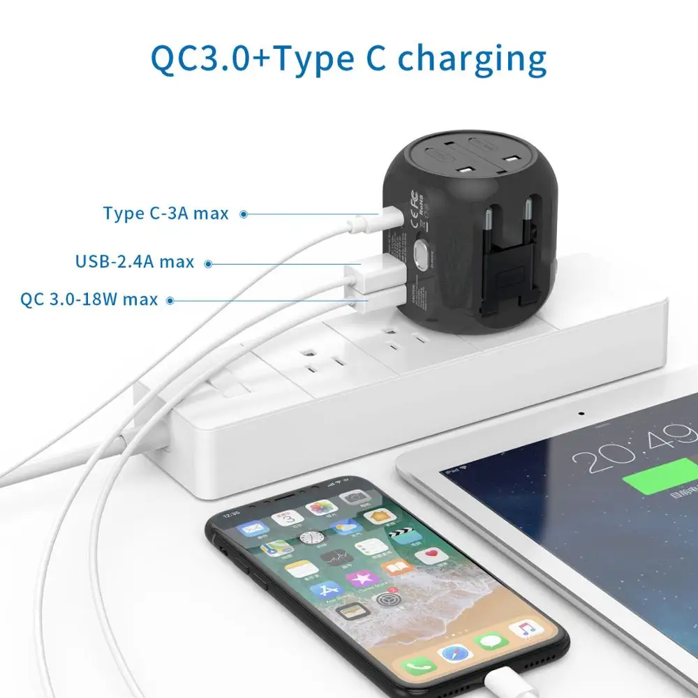 NTONPOWER Универсальный адаптер Все в одном Международный для путешествий с Type C QC3.0